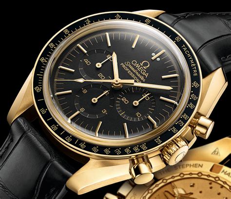 omega speedmaster gold and leather|More.